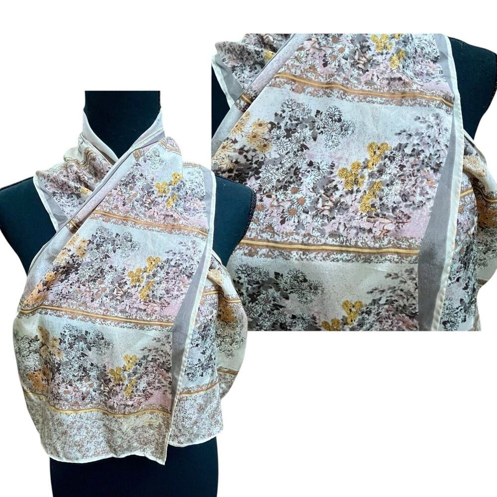 Vintage Paul Renard Silk Scarf Ditsy Floral Hand Rolled Edges 43.5x9.75" Japan